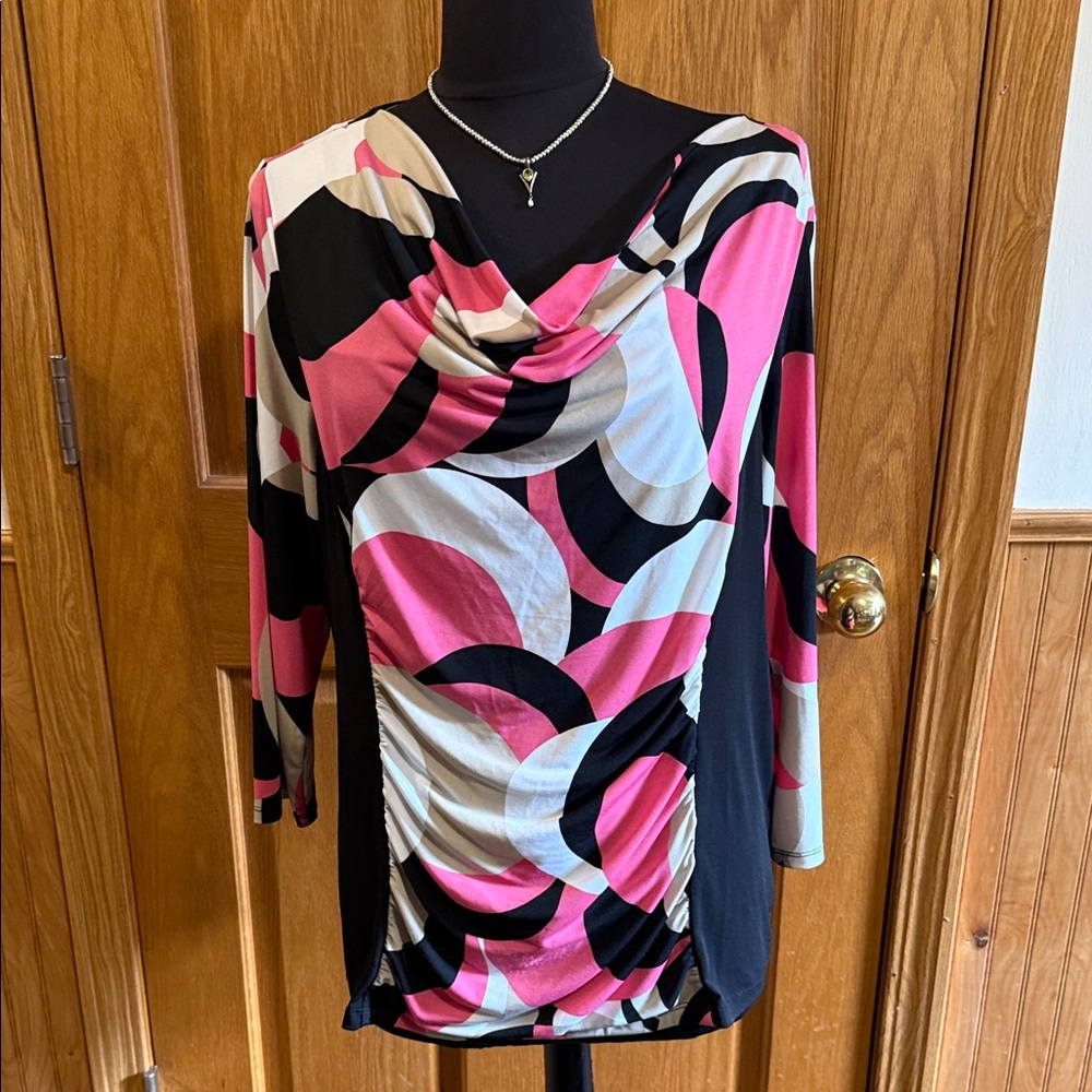 Dana Buchman Pink and Black Patterned Blouse